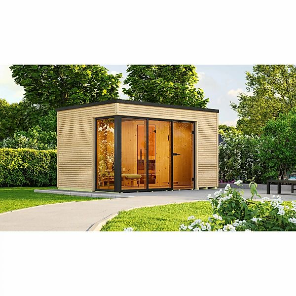 Weka Design-Saunahaus Cubilis Außenmaß 388 cm x 314 cm Sparset 7,5 kW OS günstig online kaufen