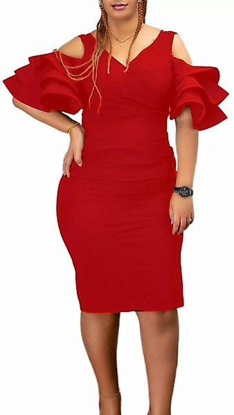 ZWY Dirndl Einfarbiges trägerloses Kleid ausgestellten Ärmeln und V-Ausschn günstig online kaufen