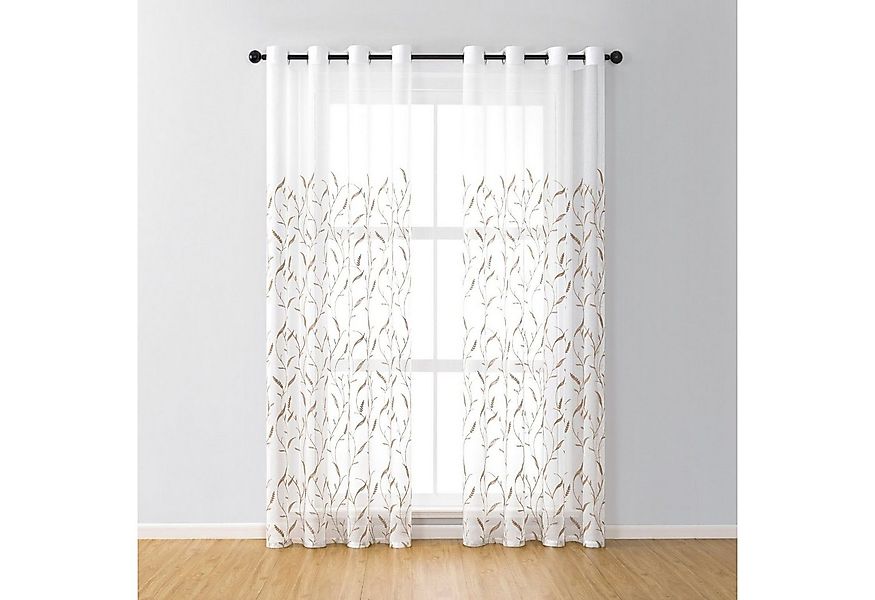 BYSURE Gardine NF12WH00272 (2 St), Ösen, transparent, blätte-Stickerei Vorh günstig online kaufen