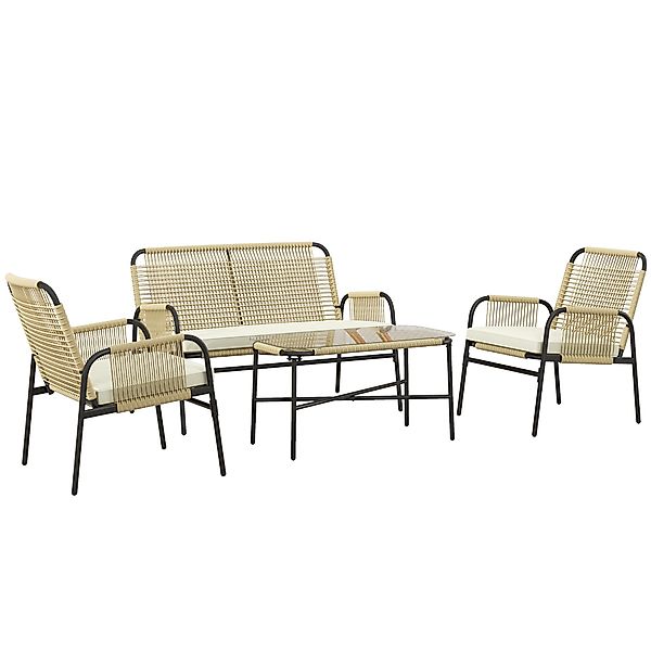 Outsunny 4 tlg Garten Sitzgruppe Rattan mit Zweisitzer Sesseln Couchtisch m günstig online kaufen