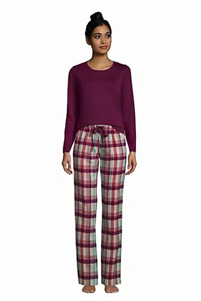 Flanell Pyjama-Set mit gemusterter Hose, Damen, Größe: 48-50 Normal, Pink, günstig online kaufen