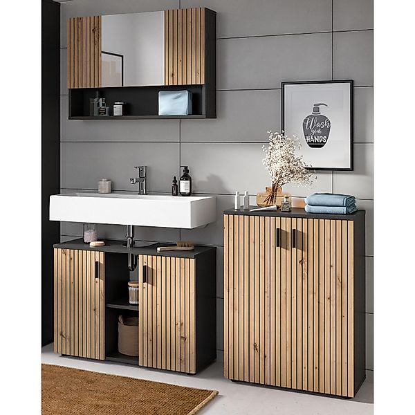 Inn.Furn Badmöbel Set in Eiche und Grau 3-teilig 155 cm Livia günstig online kaufen