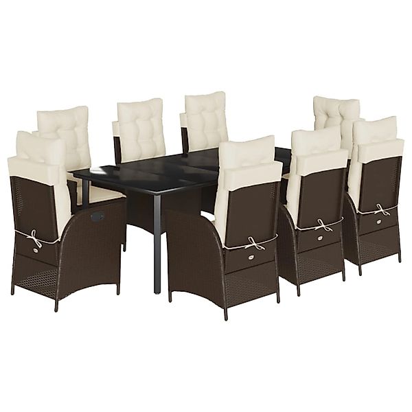 vidaXL 9-Tlg Garten-Essgruppe mit Kissen Braun Poly Rattan 3213212 günstig online kaufen