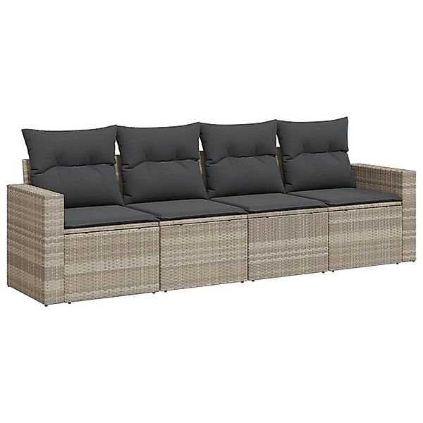 vidaXL Sofaelement 4-tlg. Garten-Sofagarnitur mit Kissen Hellgrau Poly Ratt günstig online kaufen