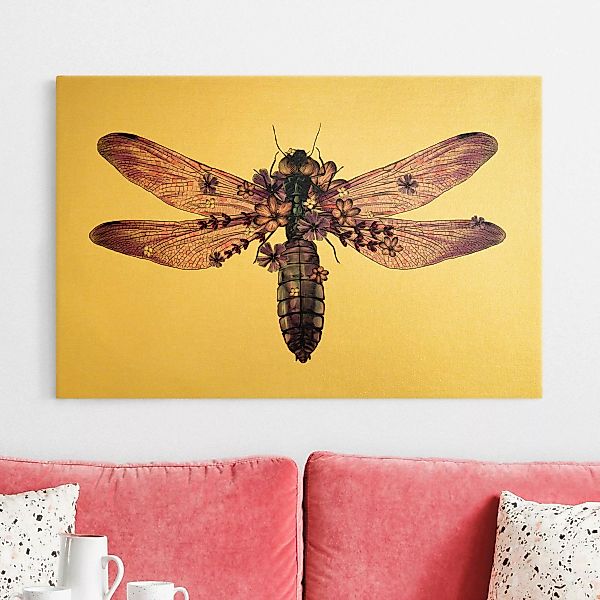 Leinwandbild Illustration florale Libelle günstig online kaufen
