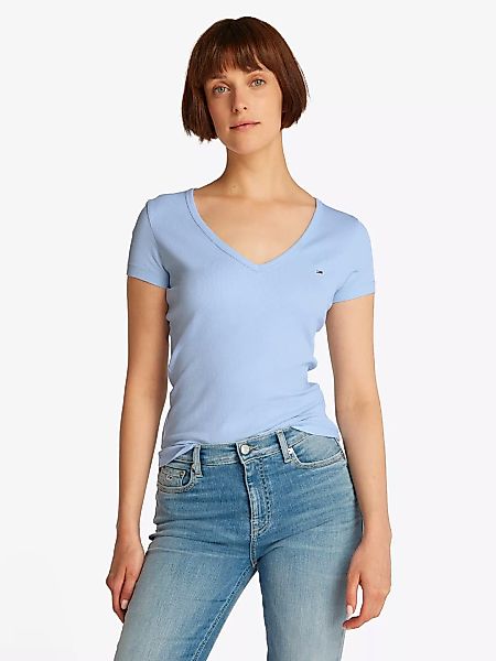 Tommy Jeans T-Shirt "TJW SLIM ESSENTIAL RIB V SS", mit Logostickerei günstig online kaufen