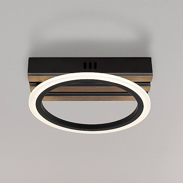 LED-Deckenleuchte Blevins, schwarz matt/holzoptik, Ø 25 cm günstig online kaufen