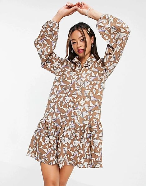 Vila – Bedrucktes Kleid mit verlängertem Saum hinten-Mehrfarbig günstig online kaufen