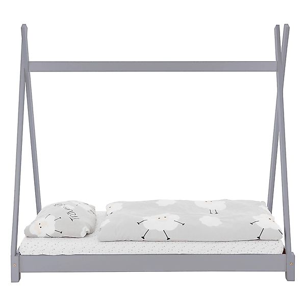 ML-Design Kinderbett Tipi 70x140 cm Hellgrau mit Matratze Lattenrostt aus H günstig online kaufen