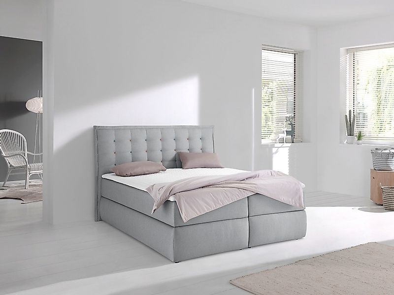 Home affaire Boxspringbett "Sagres" Kopfteil mit 2farbiger Flatterbiese und günstig online kaufen