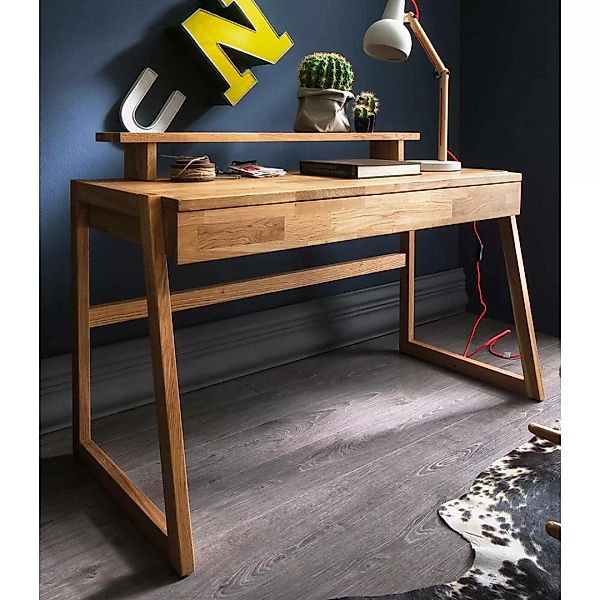 Massivholz Schreibtisch mit Aufsatz Eiche massiv CUENCA-137 günstig online kaufen