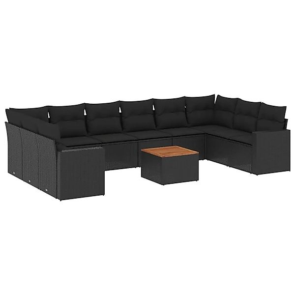 vidaXL 11-Tlg Garten-Sofagarnitur mit Kissen Schwarz Poly Rattan 3224291 günstig online kaufen