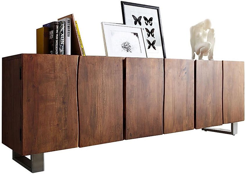 DELIFE Sideboard Live-Edge, Akazie Braun 220 cm 6 Türen Massivholz Baumkant günstig online kaufen