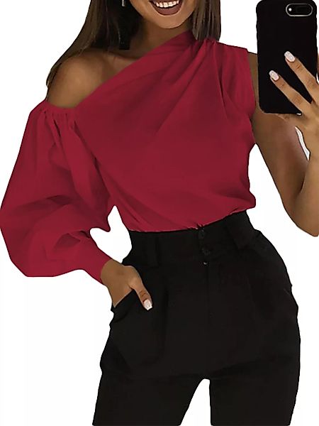 Sexy Puff Sleeve Solid Color One Schulter lose Bluse günstig online kaufen