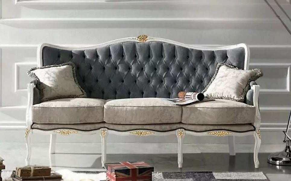 Casa Padrino Sofa Luxus Barock Sofa Grau / Hellgrau / Weiß / Gold - Edles W günstig online kaufen