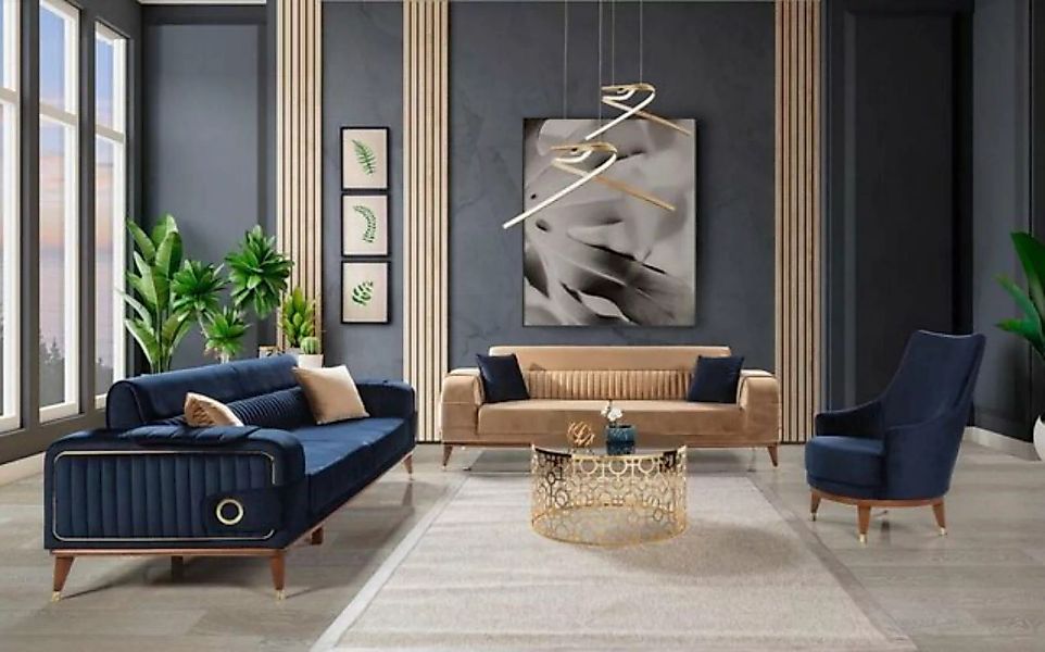 JVmoebel Sofa 3+3+1 Sitzer Sofagarnitur Garnitur Samt Sofa Sessel Luxus Sof günstig online kaufen