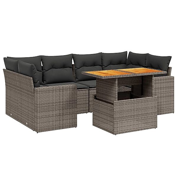 vidaXL 7-Tlg Garten-Sofagarnitur mit Kissen Grau Poly Rattan 3271214 günstig online kaufen