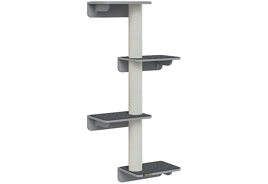 PawHut Kratzbaum Wandkratzbaum Katzenmöbel Wandmontage Holz, Hellgrau+Beige günstig online kaufen