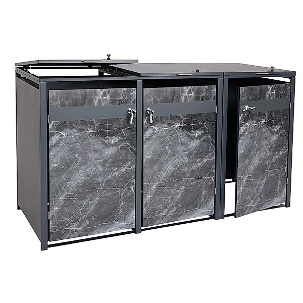 PROREGAL Mülltonnenbox 3er 117x200x80cm Anthrazit Marmor-Optik Dunkel günstig online kaufen