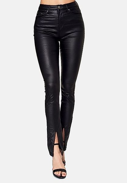 NEWPLAY Lederimitathose Lederoptik Skinny Stoffhose mit Schlitz Gefüttert ( günstig online kaufen