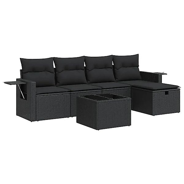 vidaXL 6-Tlg Garten-Sofagarnitur mit Kissen Schwarz Poly Rattan 3325471 günstig online kaufen
