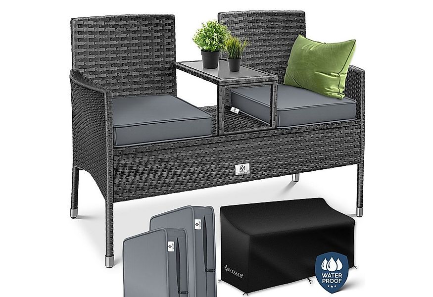KESSER Gartenbank, Polyrattan Gartenbank 2-Sitzer Bank mit integriertem Tis günstig online kaufen