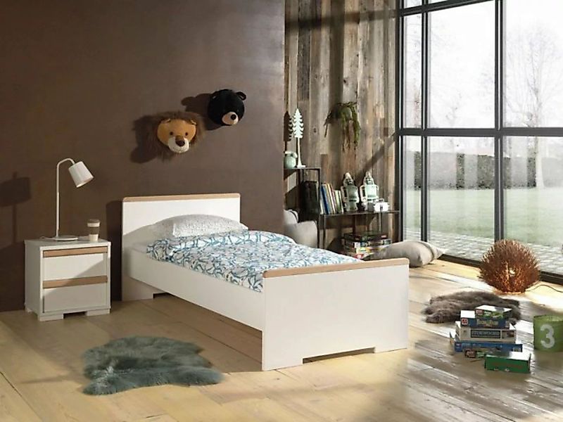 Natur24 Kinderbett London Set 2-tlg Einzelbett mit Nachtkonsole Buche Weiß günstig online kaufen