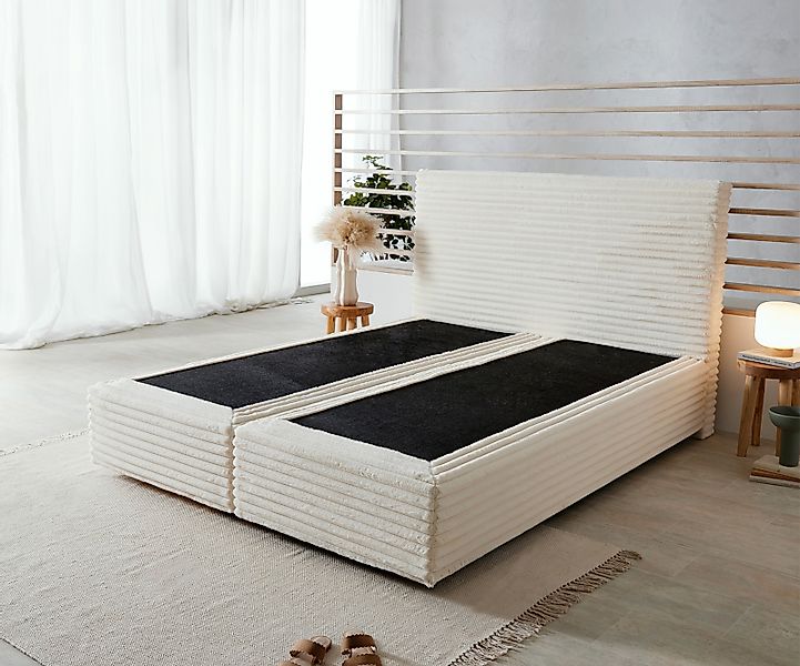 DELIFE Bettgestell Dream-Well, Plüsch-Cord Beige 160x200 günstig online kaufen