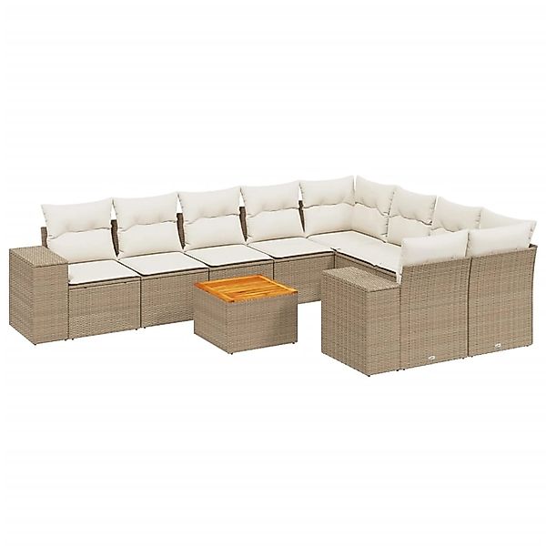 vidaXL 10-Tlg Garten-Sofagarnitur mit Kissen Beige Poly Rattan 3257934 günstig online kaufen