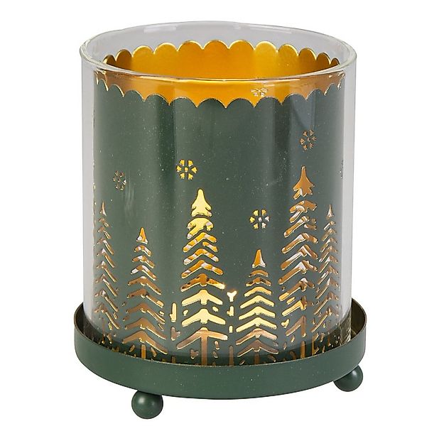 MICA Windlicht Windlicht Tannenwald - grün/rot - Metall und Glas - ca. 7,5 günstig online kaufen