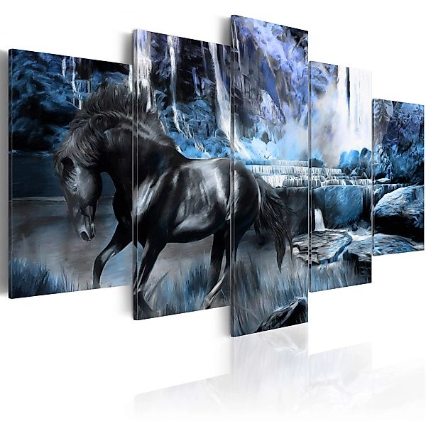 Wandbild - Schwarzes Pferd im bläulichen Schimmer günstig online kaufen