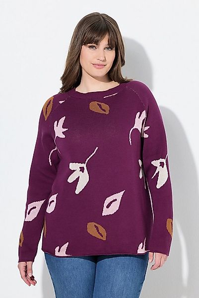Ulla Popken Strickpullover Pullover Blätter U-Boot-Ausschnitt Langarm günstig online kaufen