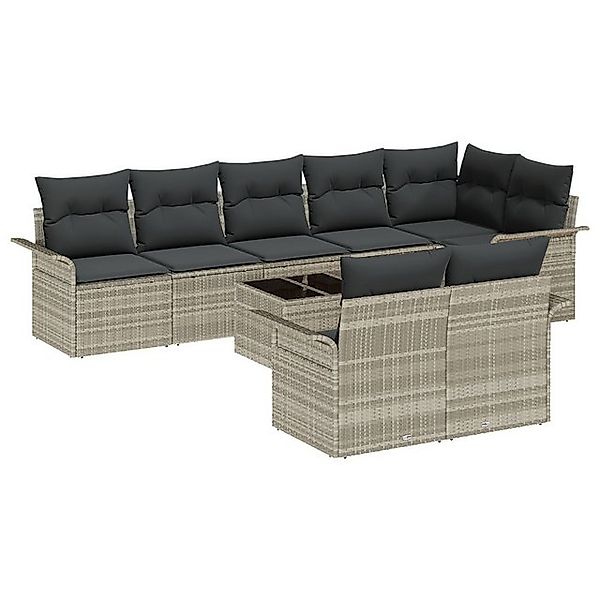 vidaXL Loungesofa 9-teilige Garten Sofa Set mit Kissen Graues Poly Rattan, günstig online kaufen