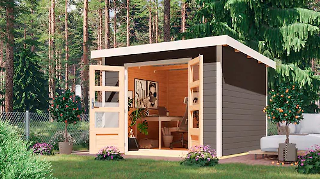 Karibu Gartenhaus »"Plutino B"« terragrau-weiß, -staubgrau oder -anthrazit günstig online kaufen