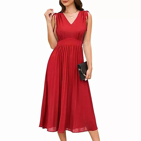 RUZU UG Dirndl Damen-Midi-Cocktail-Vintage-Kleid mit Kordelzug und plissier günstig online kaufen