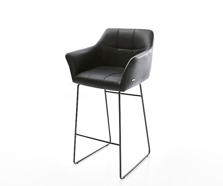 Barstuhl Yulo-Flex Echt-Leder Schwarz Kufengestell Metall günstig online kaufen