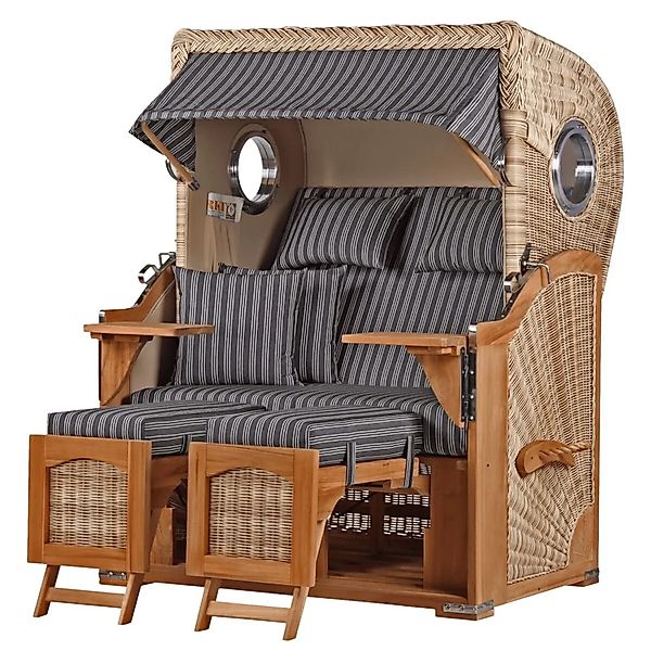 bene,iving Strandkorb Komplettset Ammersee Teak Bullauge PE Shell Modell 50 günstig online kaufen