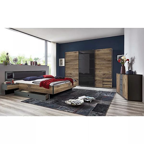 Schlafzimmer Set 5-teilig VIESTE-43 mit Bett 180x200 in graphit mit Eiche günstig online kaufen