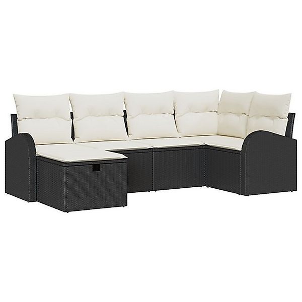 vidaXL Loungesofa 6-teiliges Garten Sofa Set mit Kissen Schwarz Poly Rattan günstig online kaufen