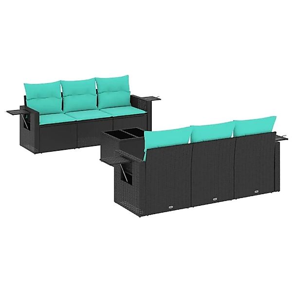 vidaXL 7-Tlg Gartensofa-Set mit Kissen Schwarz Polyrattan 3219906 günstig online kaufen