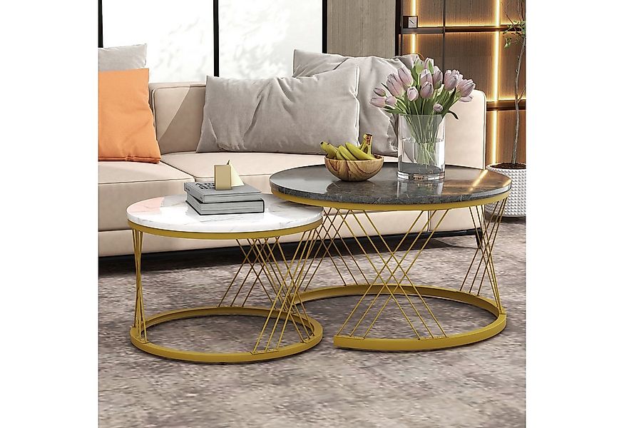 Merax Couchtisch Set rund Satztisch Wohnzimmertisch 1,5 cm Platte, hochglan günstig online kaufen