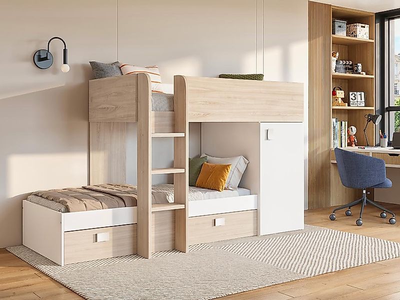 Eck-Hochbett modulierbar - 2 x 90 x 190 cm - mit Stauraum - Holzfarben & We günstig online kaufen