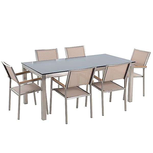 Beliani Gartentisch Set Schwarz Beige Silber 90x180x76 günstig online kaufen