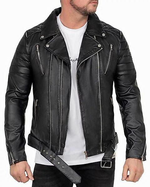 Reichstadt Bikerjacke Biker Style Kunstleder Jacke RS003 Schwarz Silver Zip günstig online kaufen