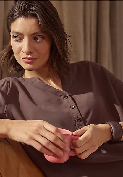 Kurzarm Bluse mit Split Neck günstig online kaufen