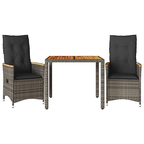 vidaXL 3-Tlg Bistro-Set mit Kissen Grau Poly Rattan 3276843 günstig online kaufen
