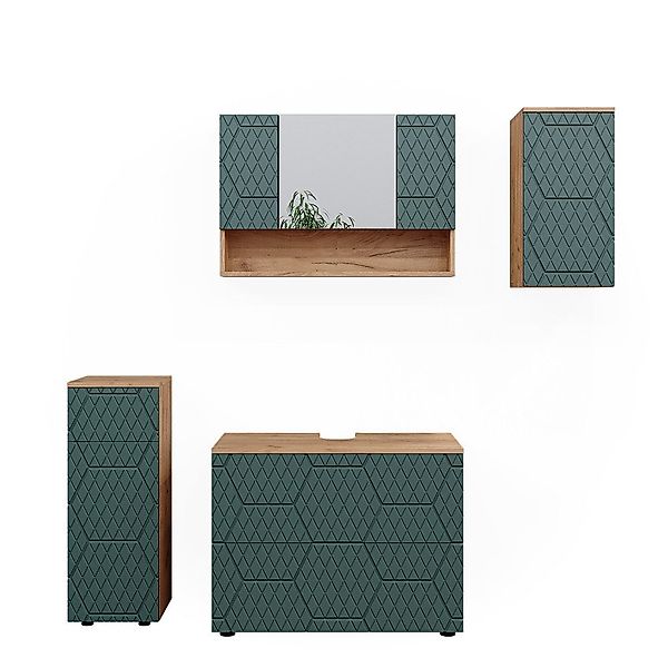 Vicco Badmöbel-Set Irma, Goldkraft Eiche/Grün, 4 günstig online kaufen