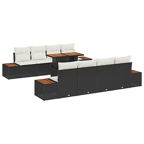 vidaXL Loungesofa 9-tlg. Garten-Essgruppe mit Kissen Schwarz Poly Rattan, 9 günstig online kaufen