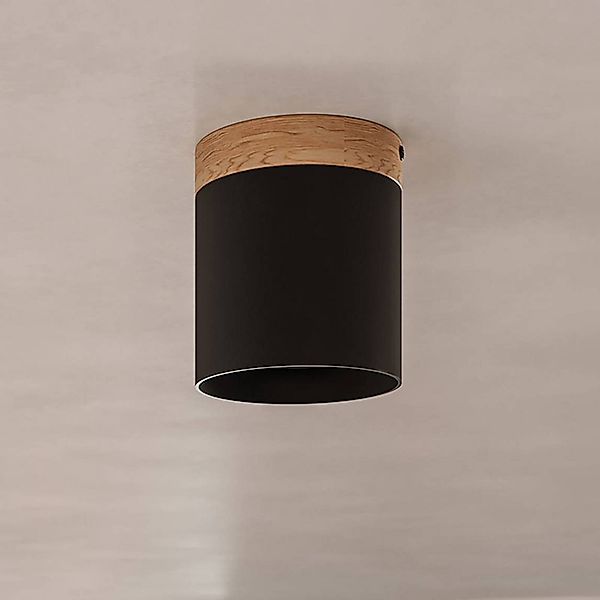 Deckenspot Rif, schwarz, Ø 12 cm, Holz, Aluminium günstig online kaufen