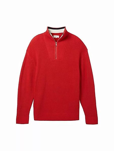 TOM TAILOR Denim Sweatshirt relaxed knitted troyer, Clean Red günstig online kaufen